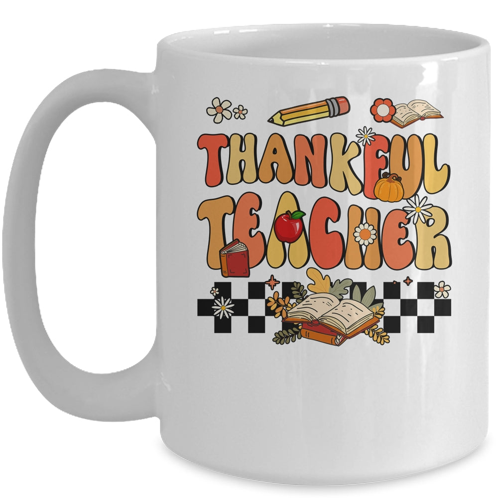 Thankful Teacher Retro Groovy Thanksgiving Fall Women Men Mug | siriusteestore
