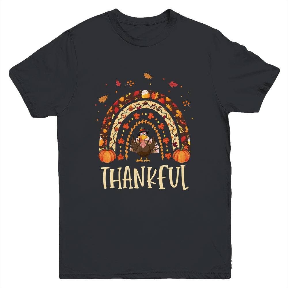 Thankful Thanksgiving Rainbow Turkey Youth Shirt | siriusteestore