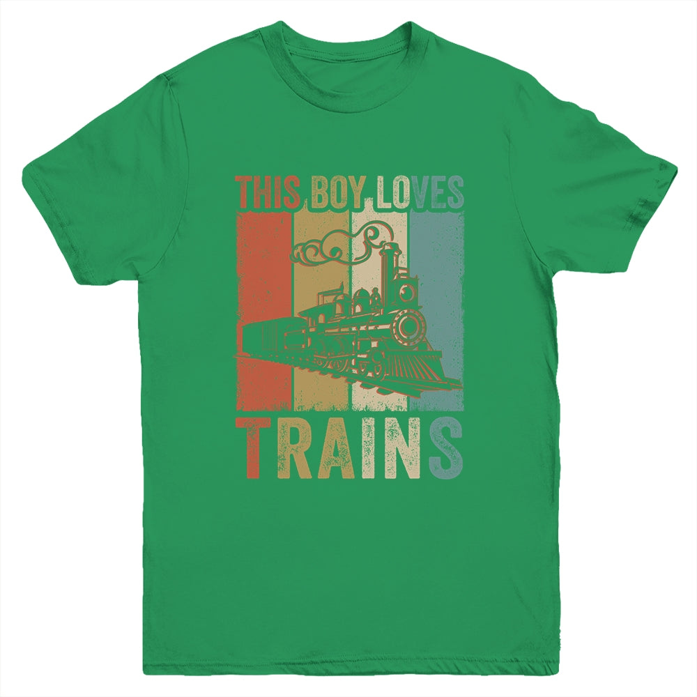 This Boy Loves Trains Train Boys Wagon Lover Retro Youth Shirt | siriusteestore