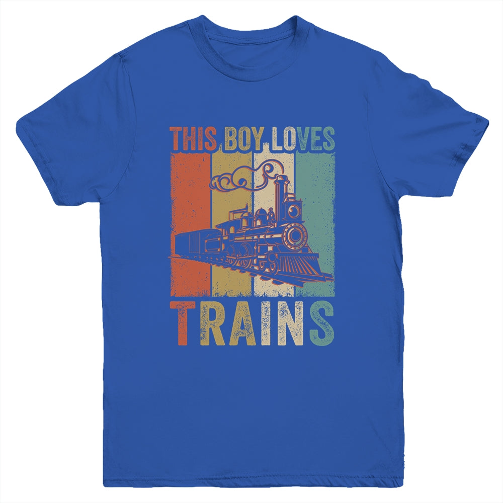 This Boy Loves Trains Train Boys Wagon Lover Retro Youth Shirt | siriusteestore