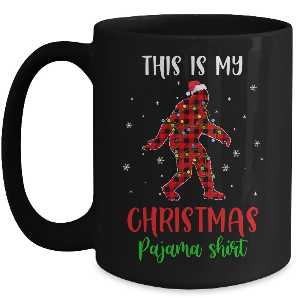 This Is My Christmas Pajama Shirt Bigfoot Red Plaid Mug | siriusteestore