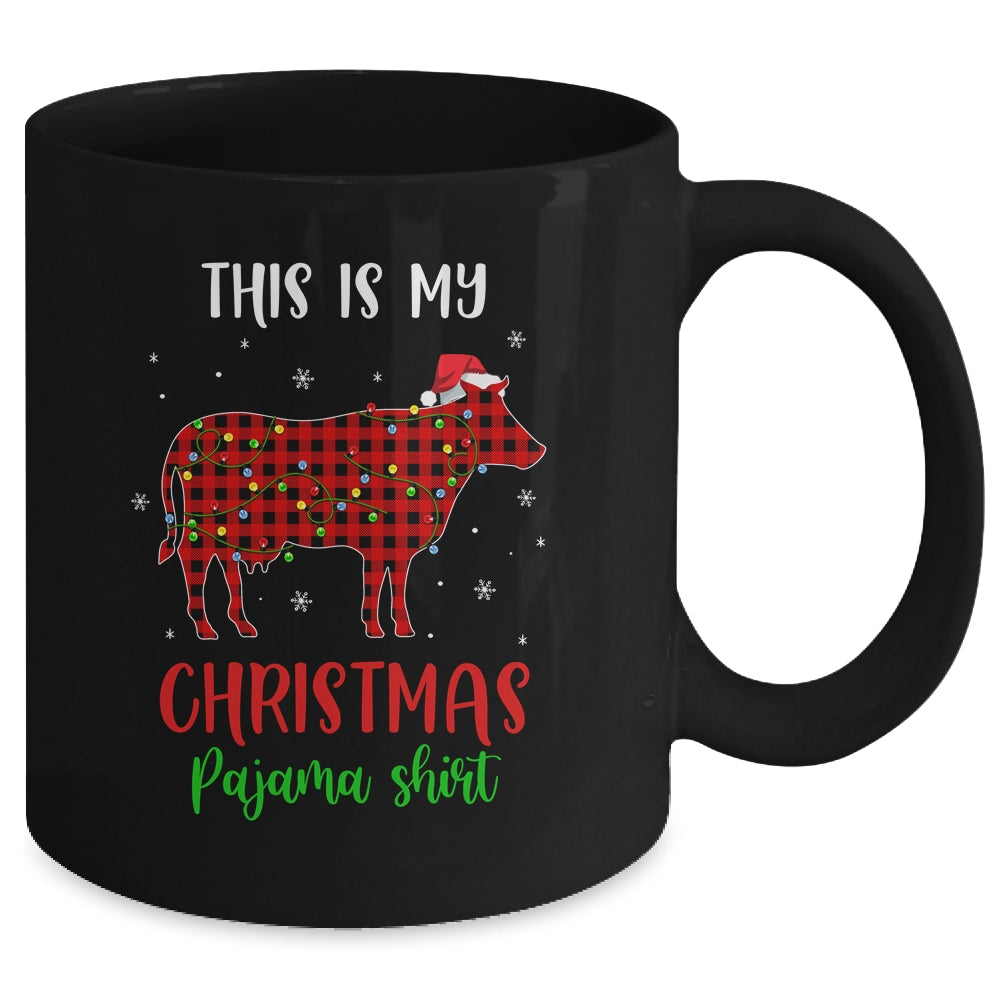 This Is My Christmas Pajama Shirt Cow Red Plaid Mug | siriusteestore
