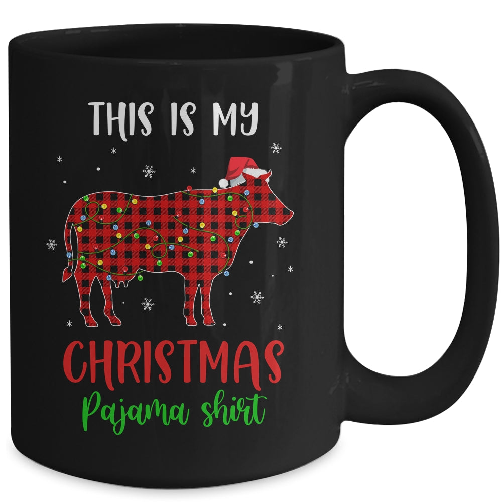 This Is My Christmas Pajama Shirt Cow Red Plaid Mug | siriusteestore