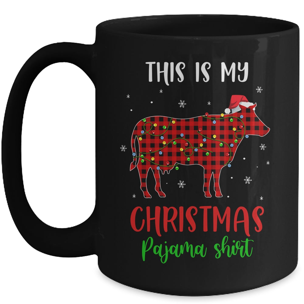 This Is My Christmas Pajama Shirt Cow Red Plaid Mug | siriusteestore