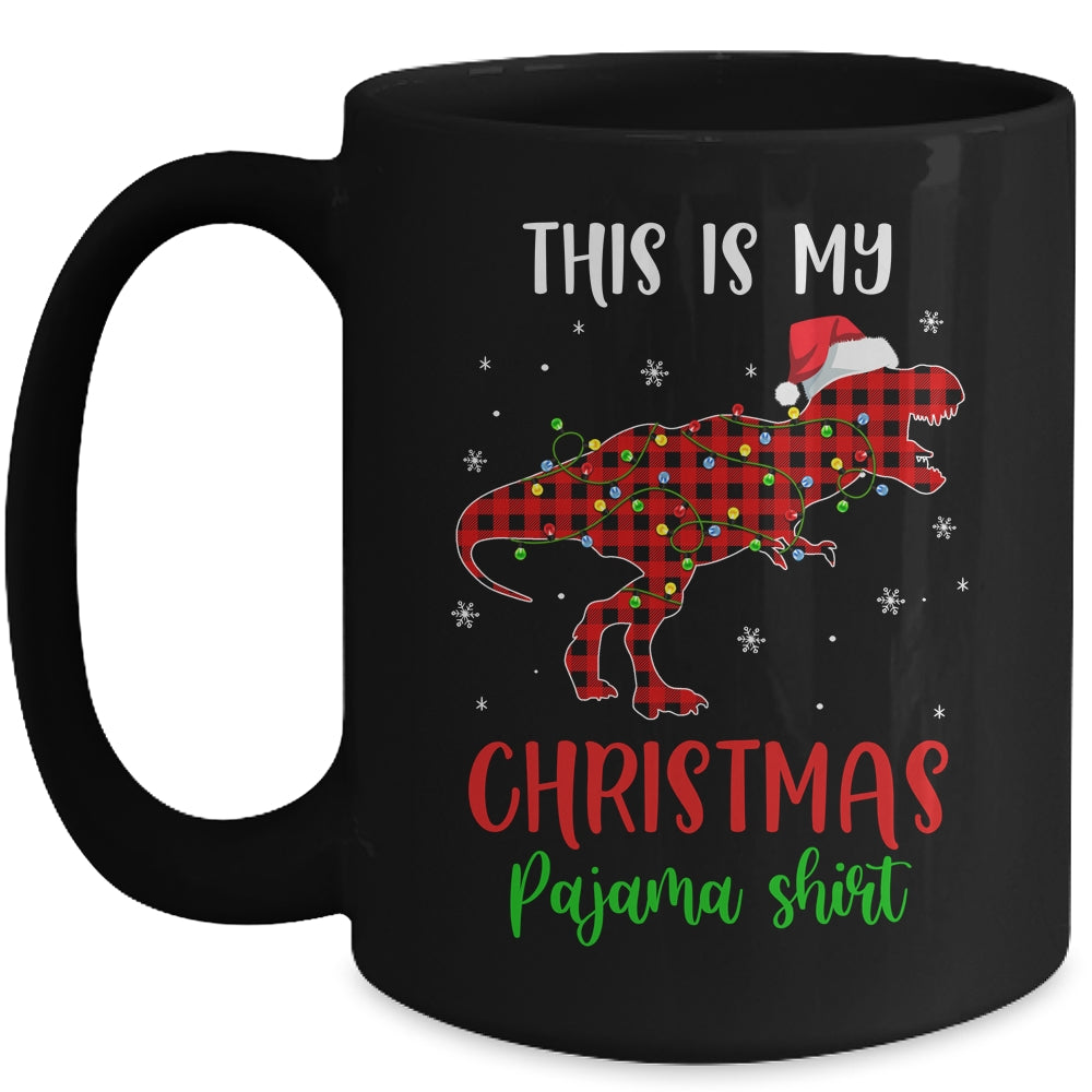 This Is My Christmas Pajama Shirt Dinosaur Red Plaid Mug | siriusteestore