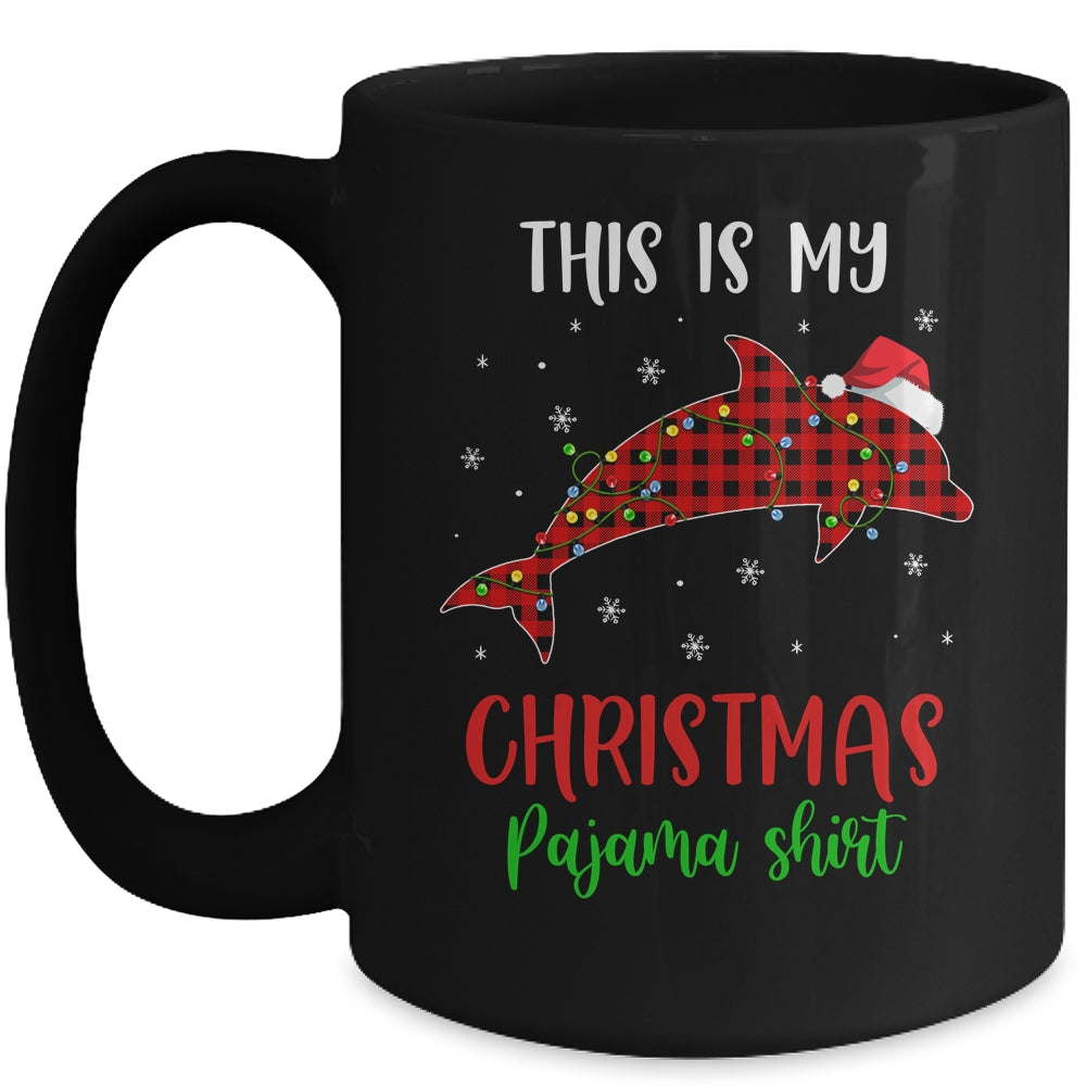 This Is My Christmas Pajama Shirt Dolphin Red Plaid Mug | siriusteestore