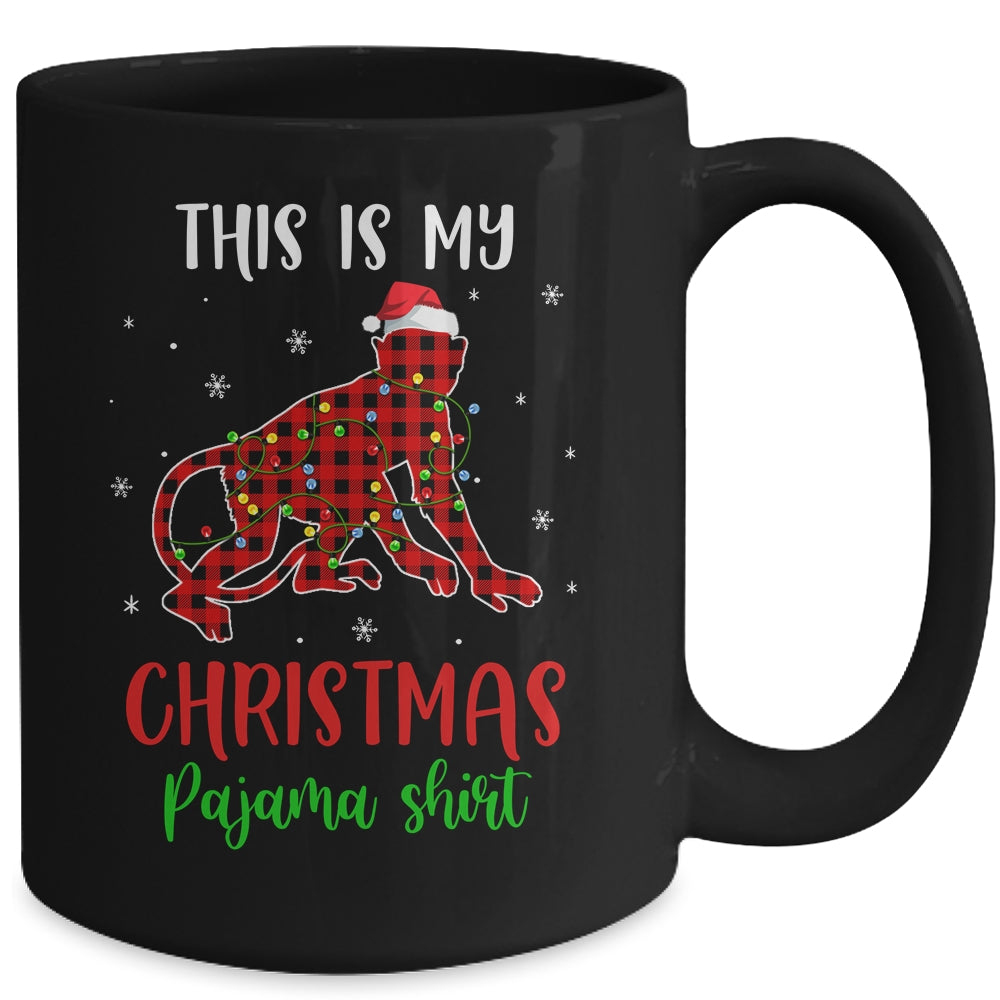 This Is My Christmas Pajama Shirt Monkey Red Plaid Mug | siriusteestore