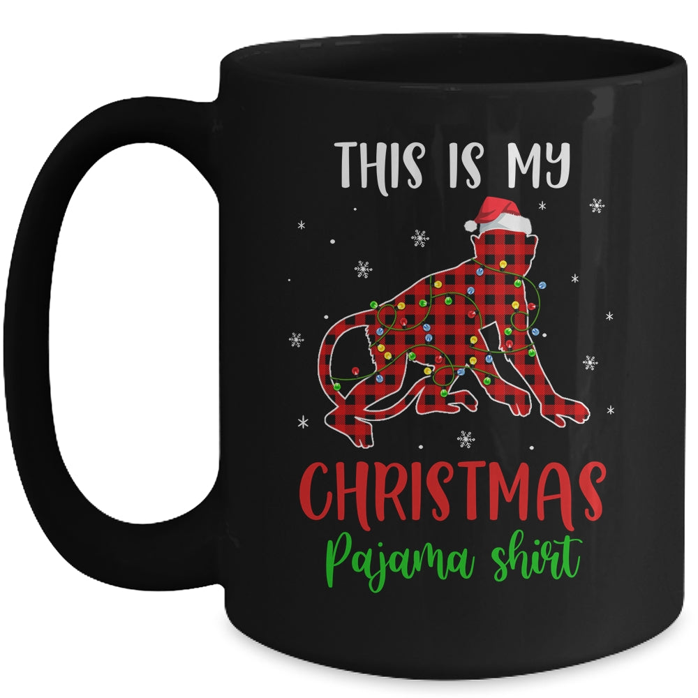 This Is My Christmas Pajama Shirt Monkey Red Plaid Mug | siriusteestore
