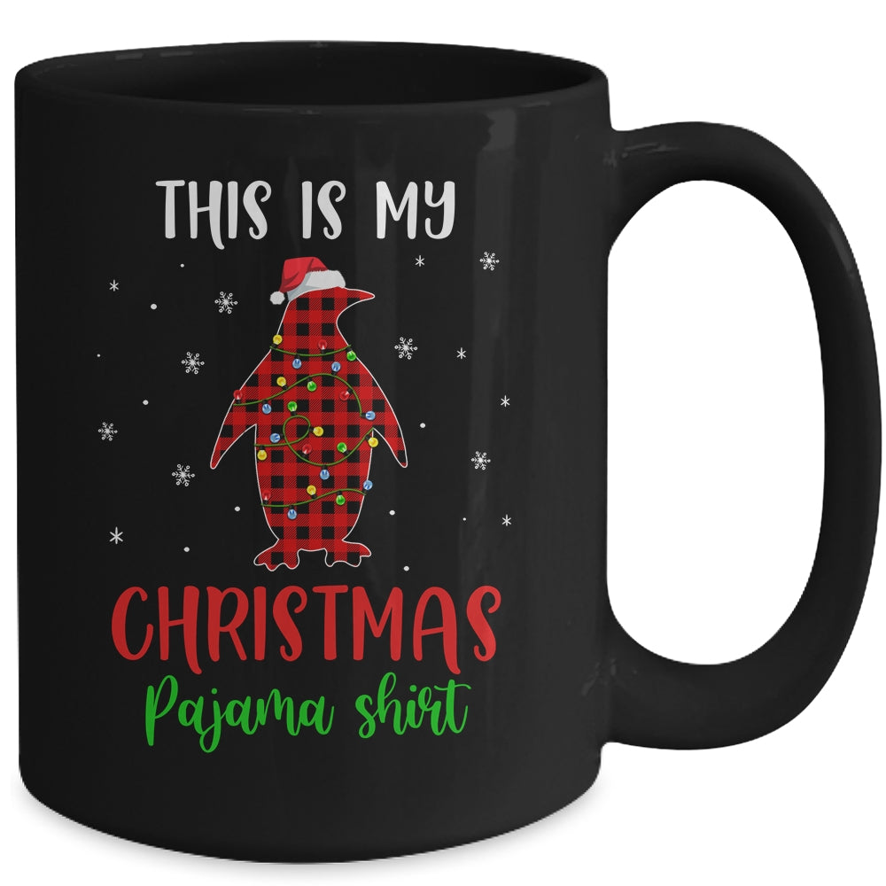 This Is My Christmas Pajama Shirt Penguin Red Plaid Mug | siriusteestore