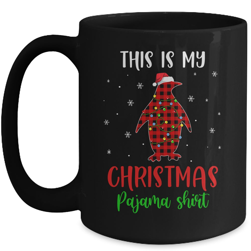 This Is My Christmas Pajama Shirt Penguin Red Plaid Mug | siriusteestore