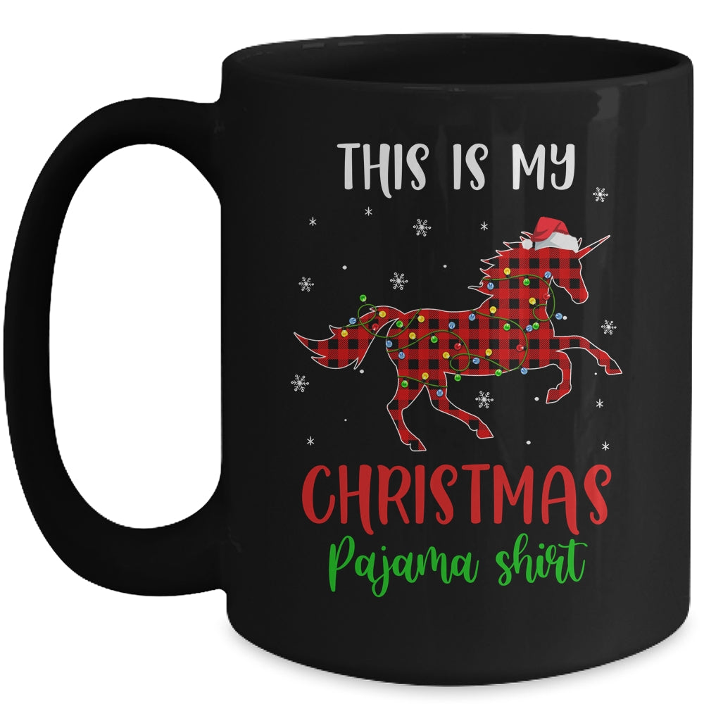 This Is My Christmas Pajama Shirt Unicorn Red Plaid Mug | siriusteestore