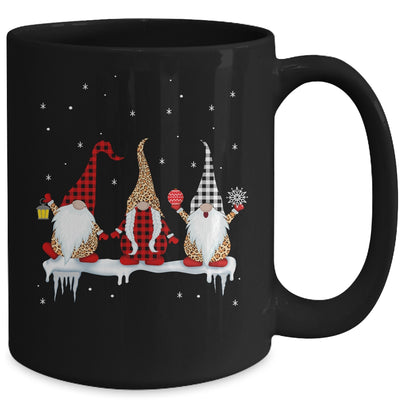 Three Gnomes In Leopard Printed Buffalo Plaid Christmas Gift Mug | siriusteestore