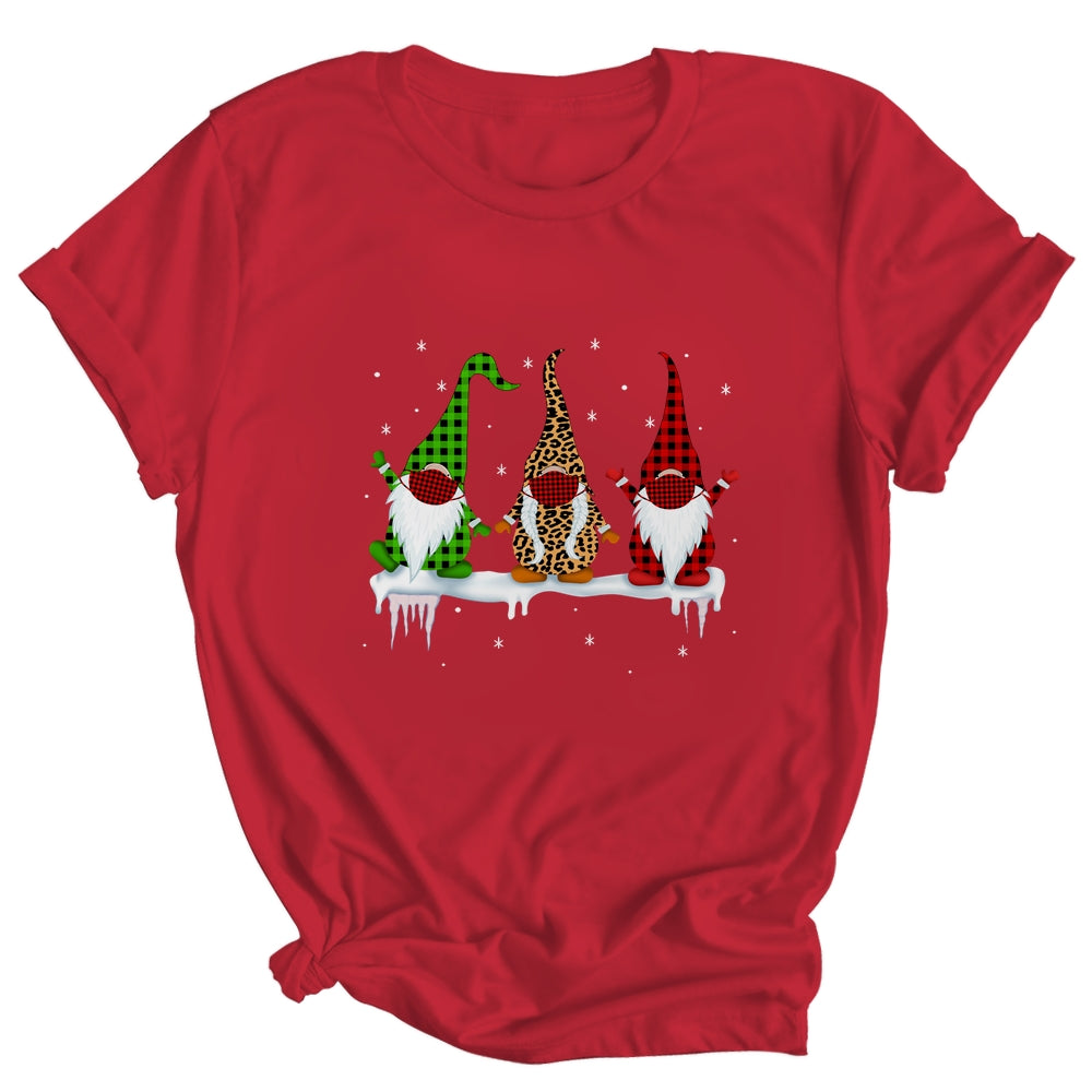 Three Gnomes Wearing Christmas Mask Buffalo Plaid Leopard Shirt & Sweatshirt | siriusteestore