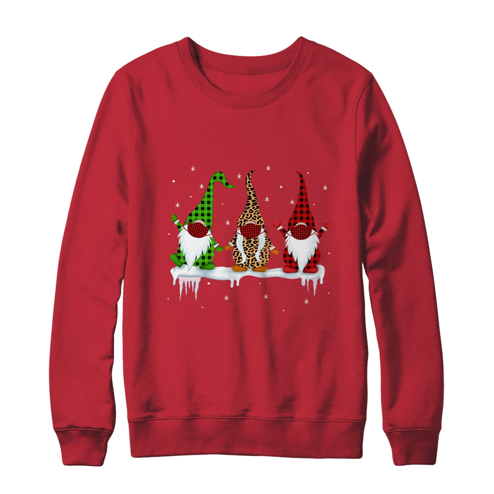 Three Gnomes Wearing Christmas Mask Buffalo Plaid Leopard Shirt & Sweatshirt | siriusteestore