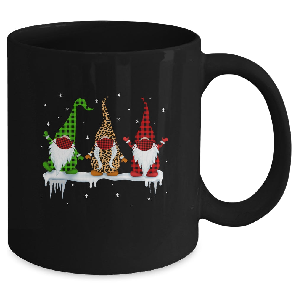 Three Gnomes Wearing Christmas Mask Buffalo Plaid Leopard Mug | siriusteestore
