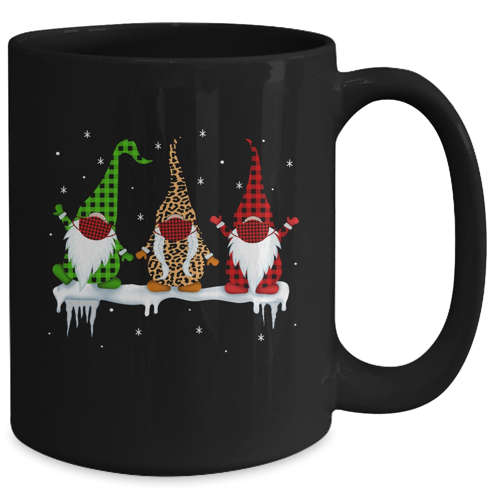 Three Gnomes Wearing Christmas Mask Buffalo Plaid Leopard Mug | siriusteestore