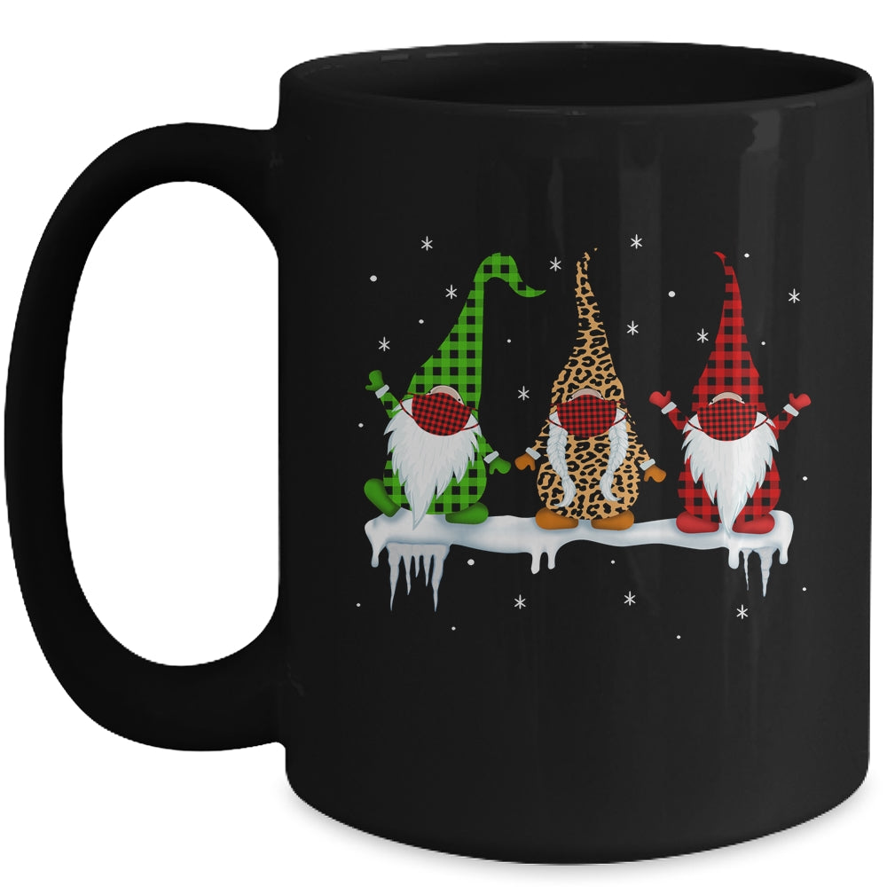 Three Gnomes Wearing Christmas Mask Buffalo Plaid Leopard Mug | siriusteestore