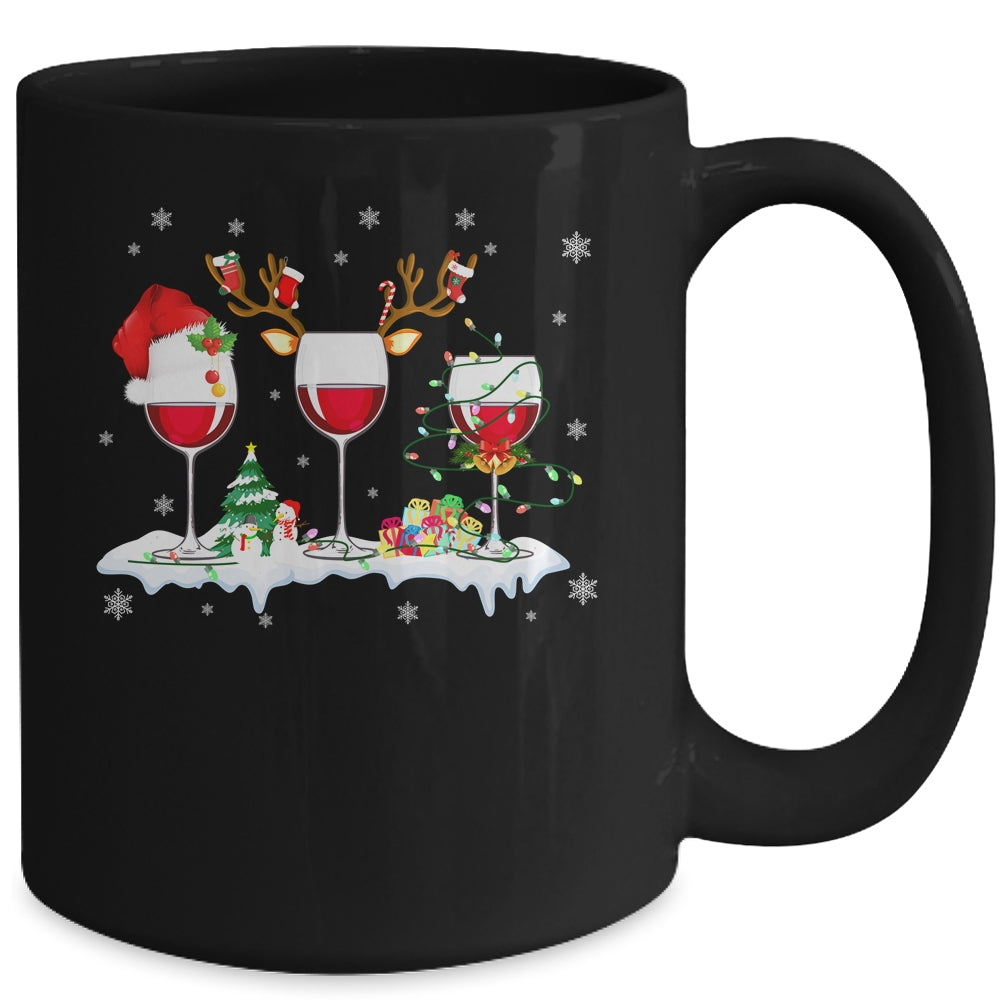 Three Wine Glasses Santa Hat Christmas Wine Lover Xmas Mug | siriusteestore