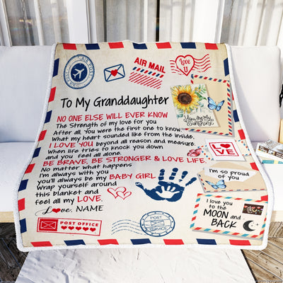 To My Granddaughter From Grandma Nana Blanket Letter Airmail No One Else Will Ever Know The Strength Of My Love For You Birthday Christmas Fleece Blanket | siriusteestore
