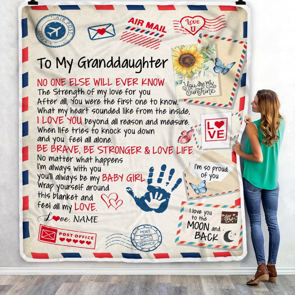 To My Granddaughter From Grandma Nana Blanket Letter Airmail No One Else Will Ever Know The Strength Of My Love For You Birthday Christmas Fleece Blanket | siriusteestore