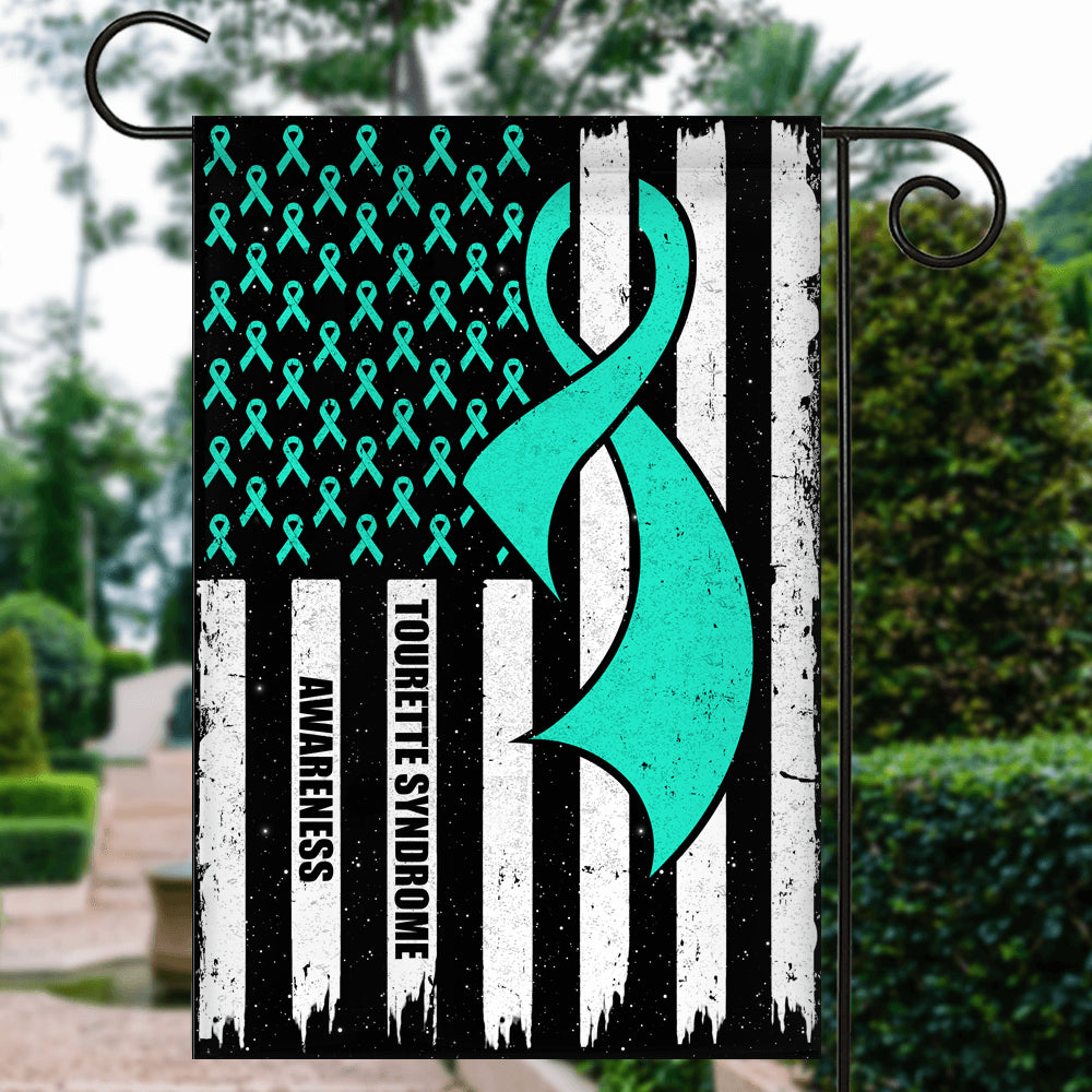 Tourette Syndrome Awareness America Flag Teal Ribbon | siriusteestore