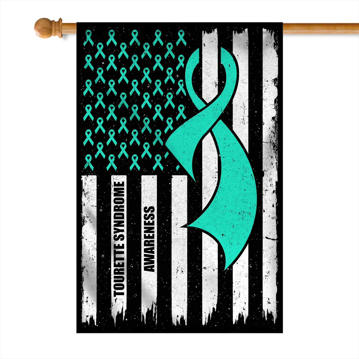 Tourette Syndrome Awareness America Flag Teal Ribbon | siriusteestore