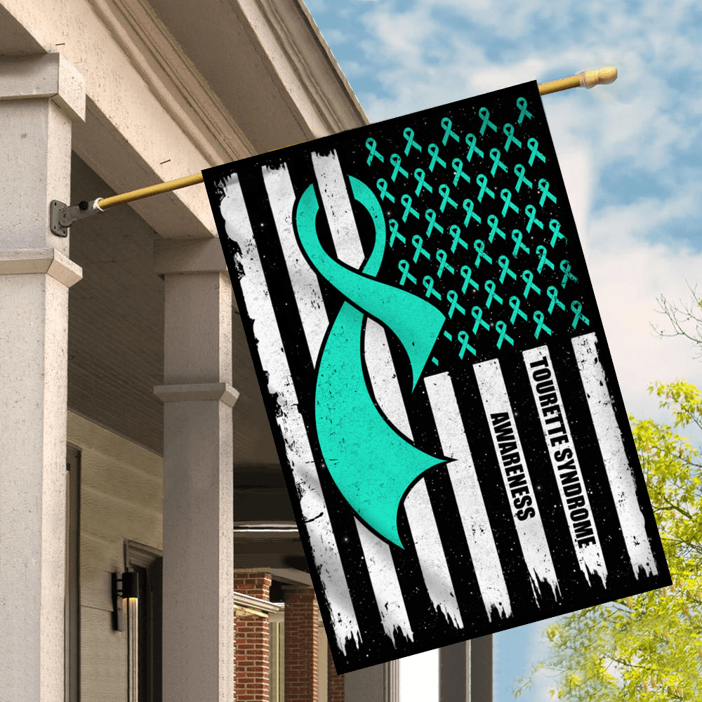 Tourette Syndrome Awareness America Flag Teal Ribbon | siriusteestore