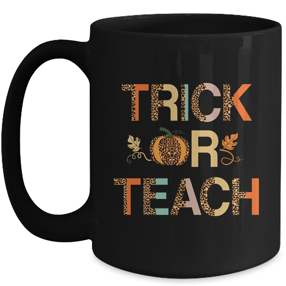 Trick Or Teach Cute Leopard Pumpkin Halloween Mug | siriusteestore