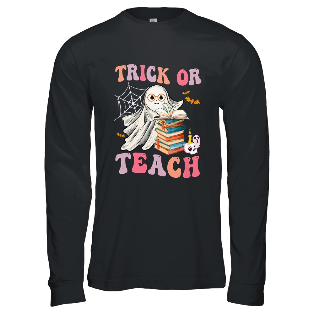 Trick Or Teach Floral Groovy Halloween Teacher Retro Ghost Shirt & Hoodie | siriusteestore