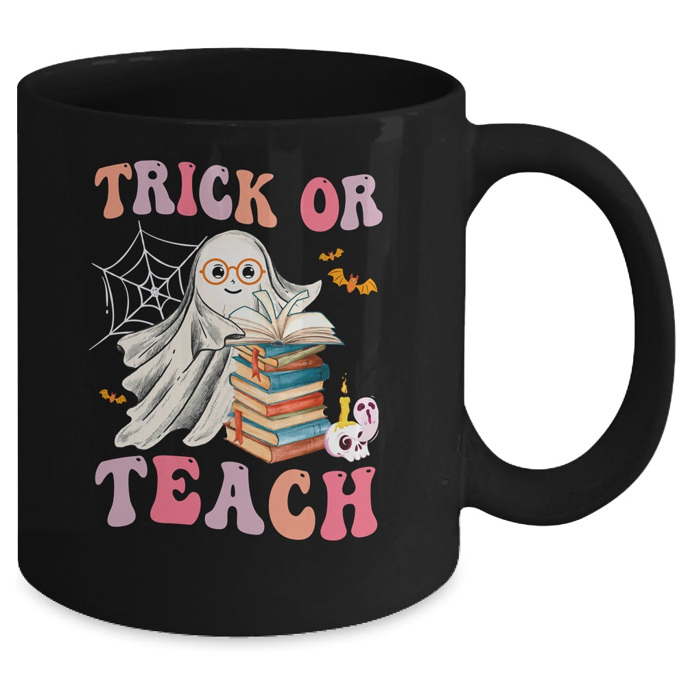 Trick Or Teach Floral Groovy Halloween Teacher Retro Ghost Mug | siriusteestore