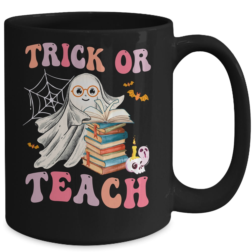 Trick Or Teach Floral Groovy Halloween Teacher Retro Ghost Mug | siriusteestore