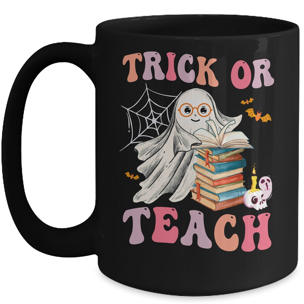 Trick Or Teach Floral Groovy Halloween Teacher Retro Ghost Mug | siriusteestore