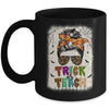 Trick Or Teach One Spooky Teacher Messy Bun Halloween Mug | siriusteestore