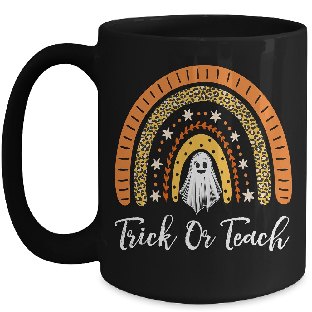 Trick Or Teach Rainbow Leopard Ghost Teacher Halloween Mug | siriusteestore