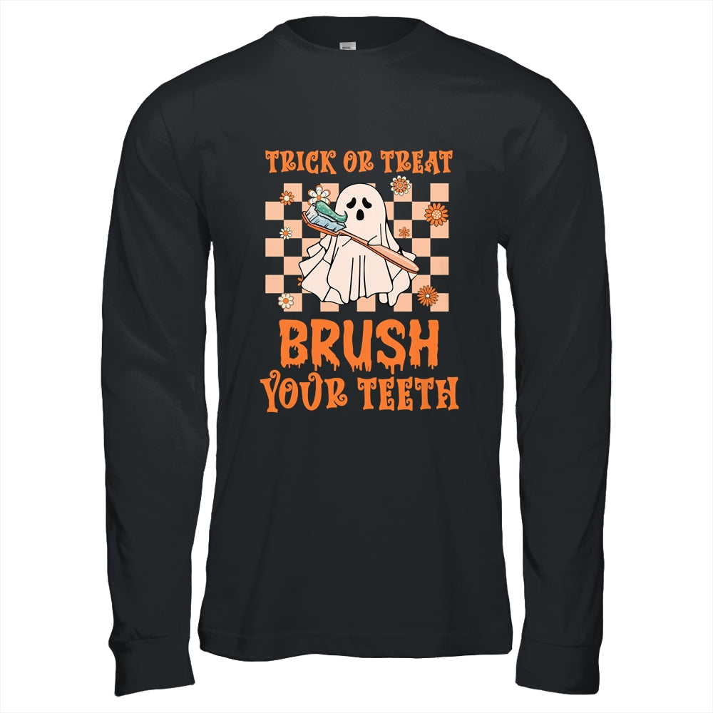 Trick or Treat Brush Your Teeth Dental Halloween Ghosh Funny Shirt & Hoodie | siriusteestore