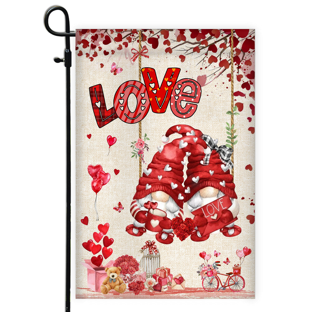 Valentines House Flag Gnomes and Swing Happy Valentine's Day House | siriusteestore