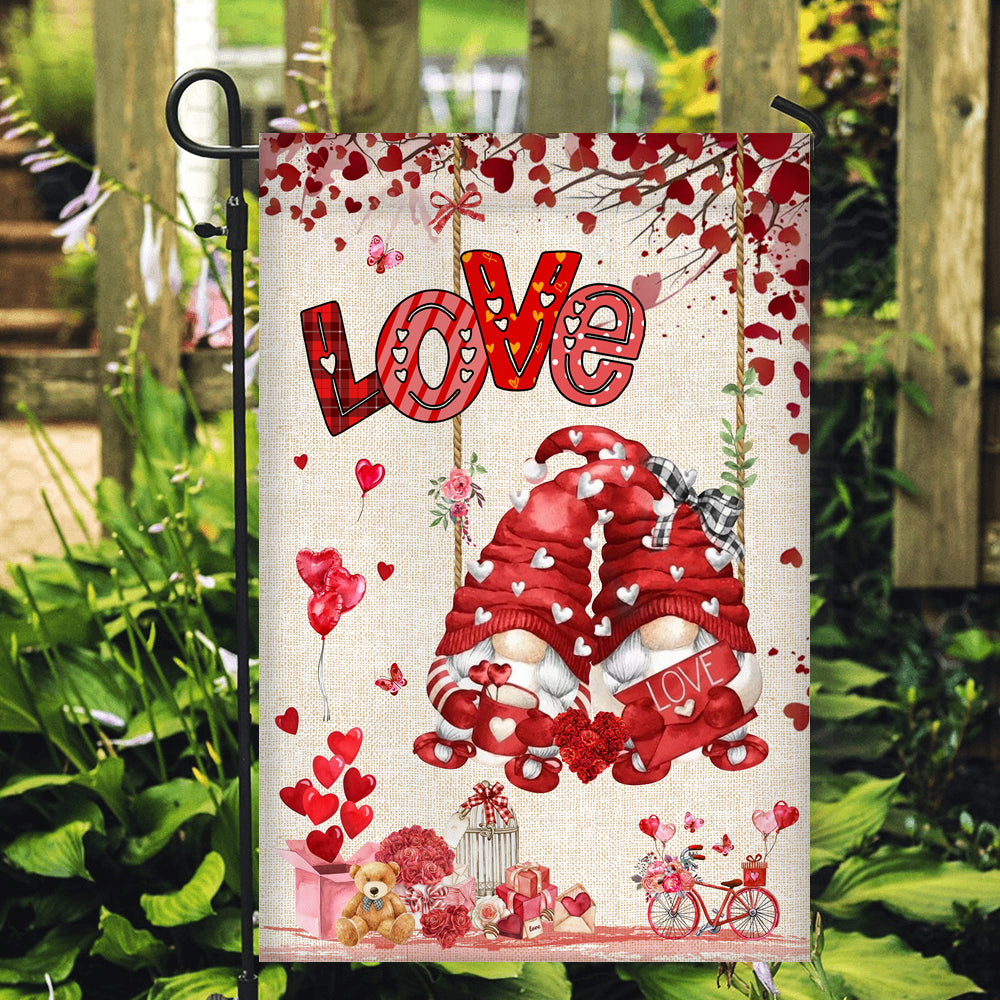 Valentines House Flag Gnomes and Swing Happy Valentine's Day House | siriusteestore