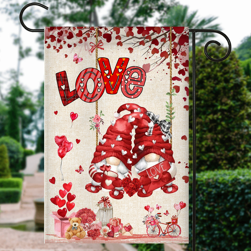 Valentines House Flag Gnomes and Swing Happy Valentine's Day House | siriusteestore