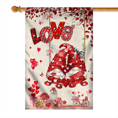 Valentines House Flag Gnomes and Swing Happy Valentine's Day House | siriusteestore