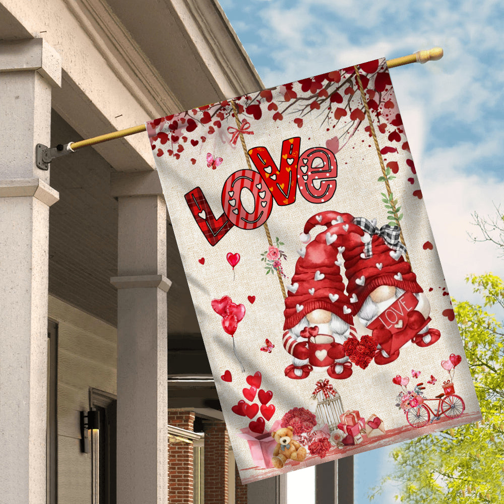 Valentines House Flag Gnomes and Swing Happy Valentine's Day House | siriusteestore