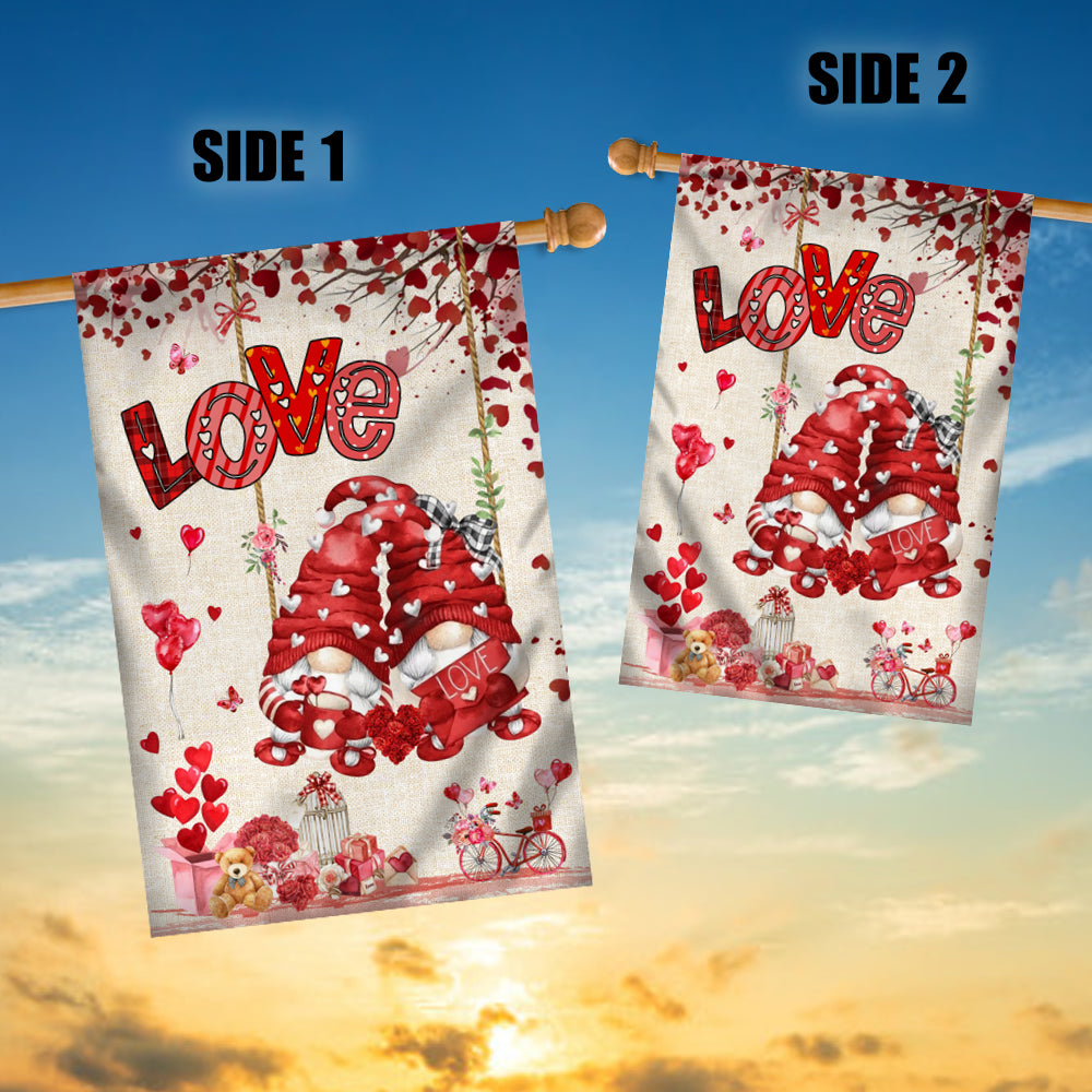 Valentines House Flag Gnomes and Swing Happy Valentine's Day House | siriusteestore