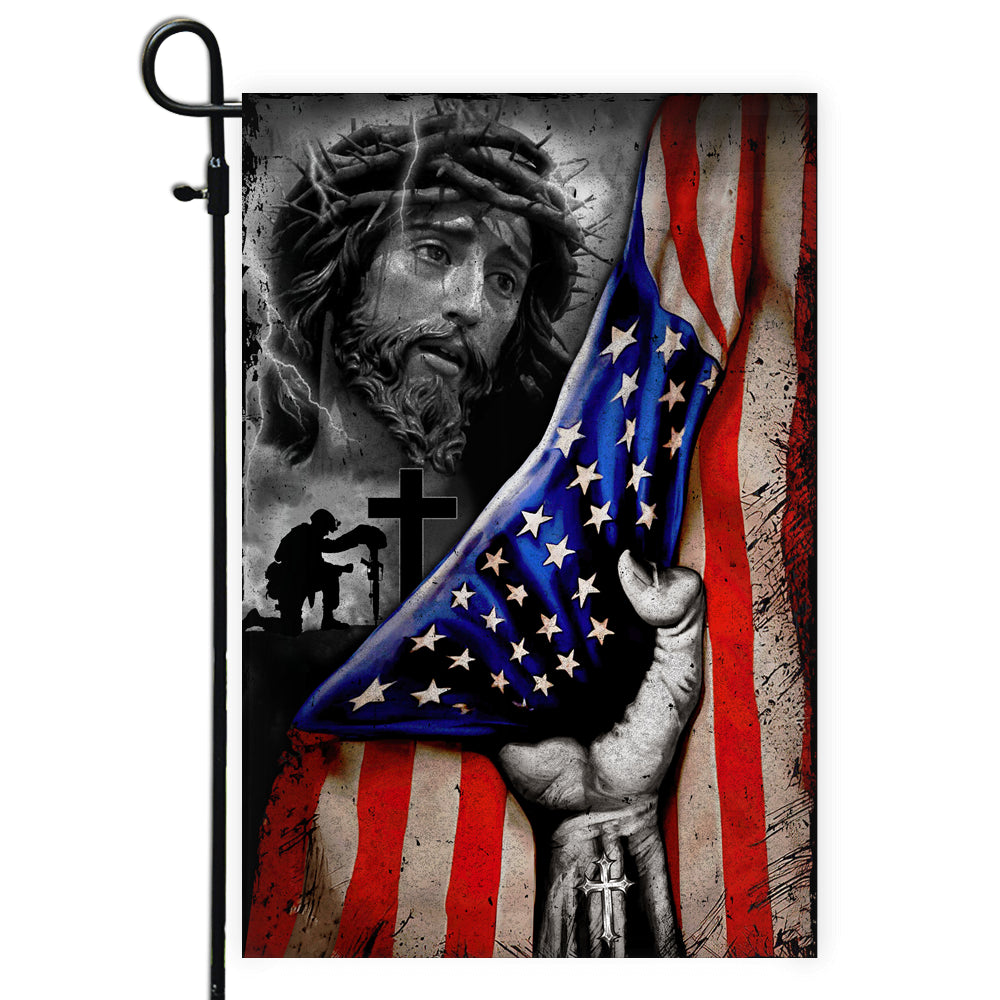 Veteran Stand For The Flag Kneel For The Cross Jesus American Flag | siriusteestore