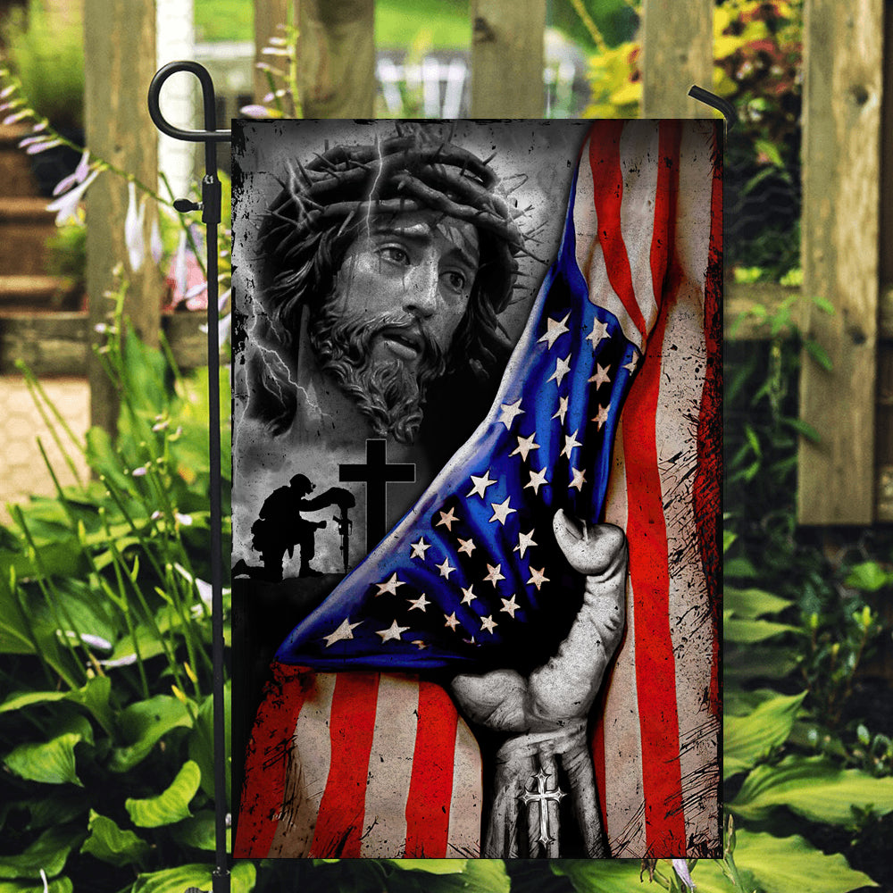 Veteran Stand For The Flag Kneel For The Cross Jesus American Flag | siriusteestore