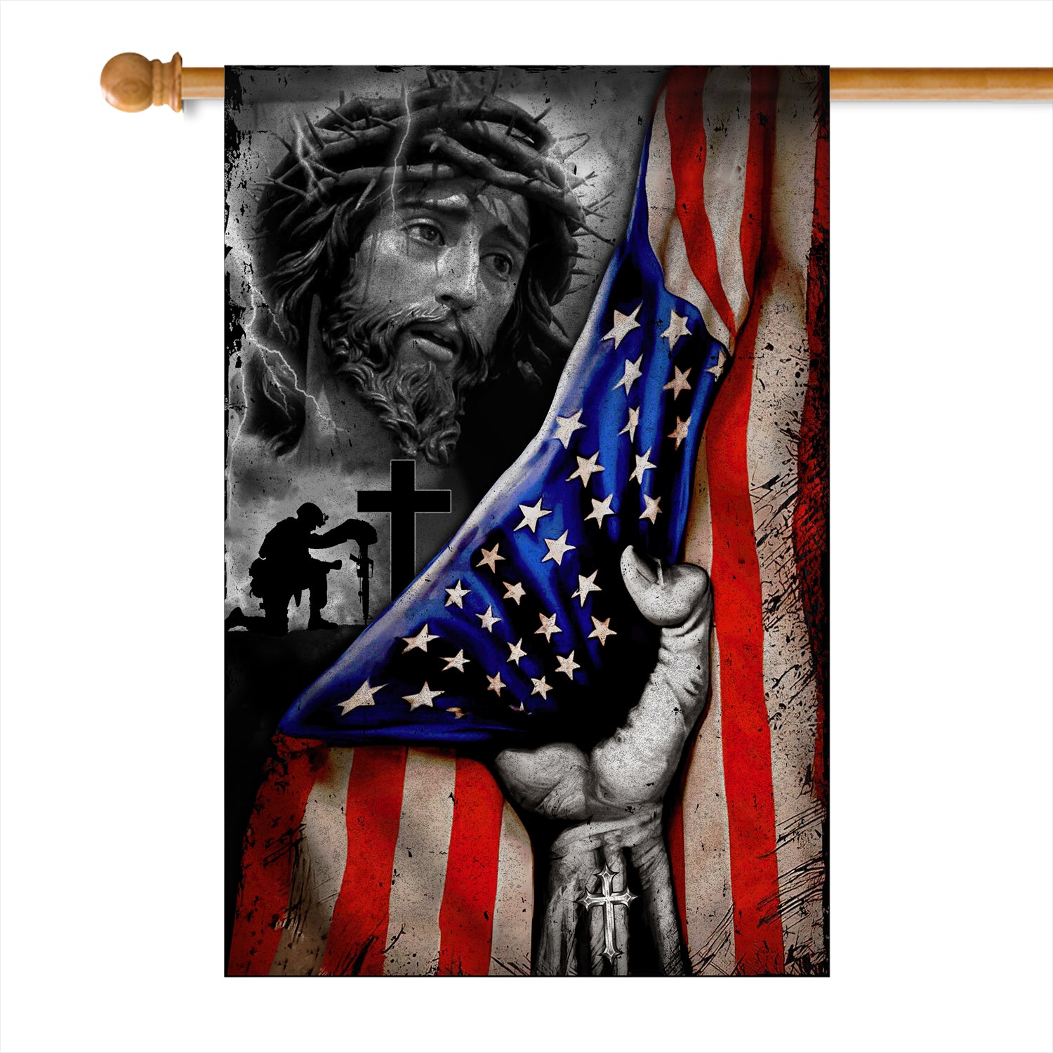 Veteran Stand For The Flag Kneel For The Cross Jesus American Flag | siriusteestore