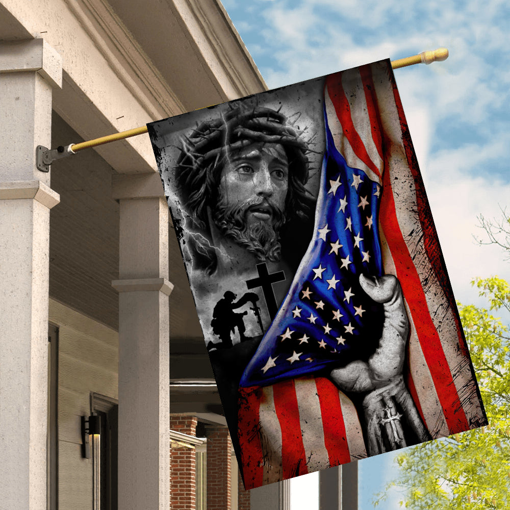 Veteran Stand For The Flag Kneel For The Cross Jesus American Flag | siriusteestore