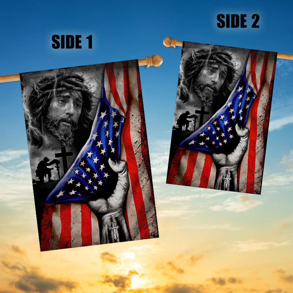 Veteran Stand For The Flag Kneel For The Cross Jesus American Flag | siriusteestore