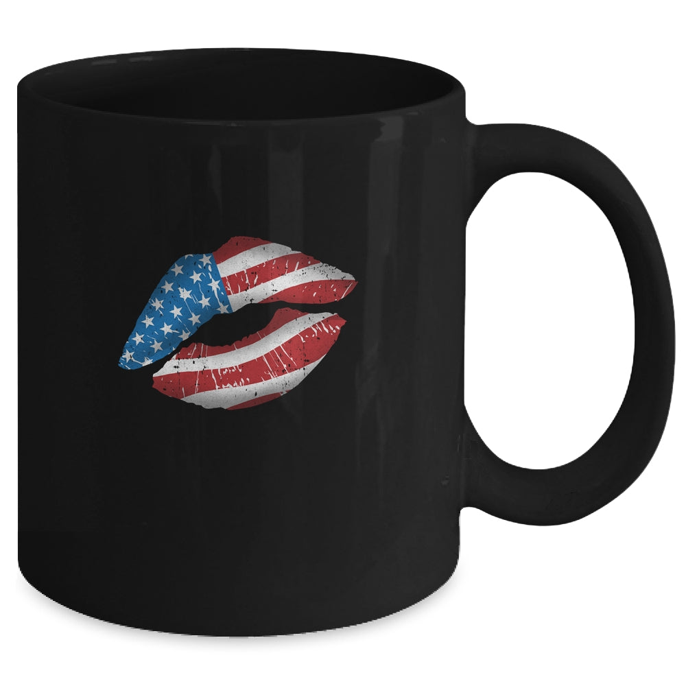 Vintage American Flag Lips 4th Of July Patriotic USA Mug | siriusteestore