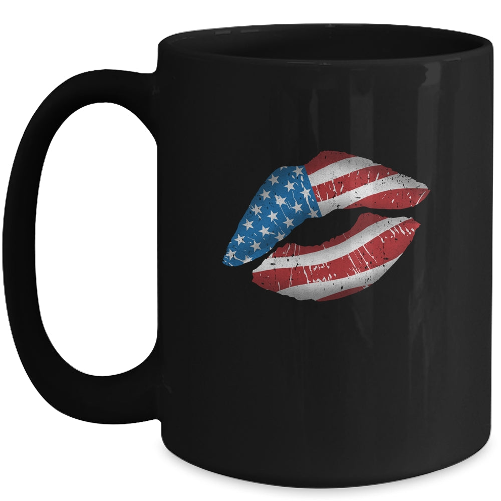 Vintage American Flag Lips 4th Of July Patriotic USA Mug | siriusteestore