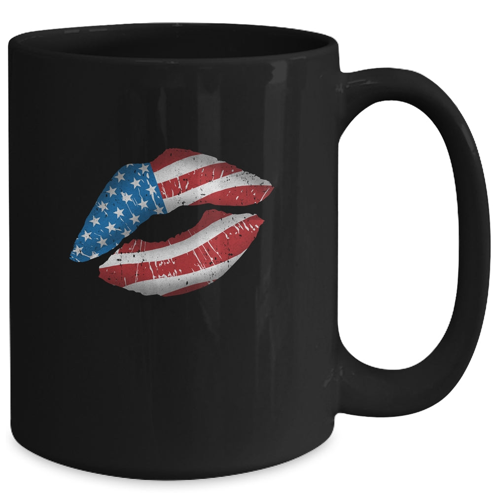 Vintage American Flag Lips 4th Of July Patriotic USA Mug | siriusteestore
