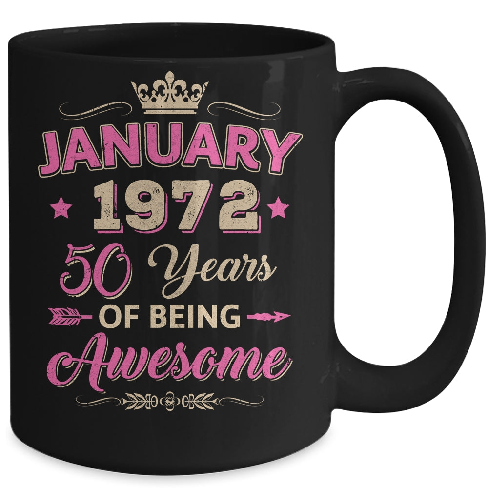 Vintage January 1972 50th Birthday Being Awesome Women Mug | siriusteestore
